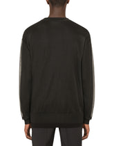 Round-neck cotton sweater with mesh lining and embroidery -  | Dolce &amp; Gabbana