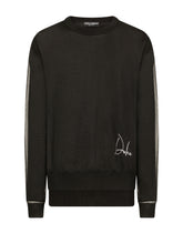 Round-neck cotton sweater with mesh lining and embroidery -  | Dolce &amp; Gabbana