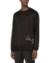 Round-neck cotton sweater with mesh lining and embroidery -  | Dolce &amp; Gabbana