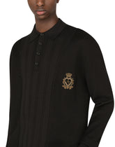 Mixed knit polo-style sweatshirt with patch -  | Dolce & Gabbana