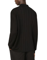 Mixed knit polo-style sweatshirt with patch -  | Dolce & Gabbana