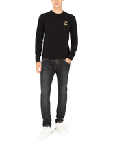 Wool round-neck sweater with embroidery -  | Dolce &amp; Gabbana