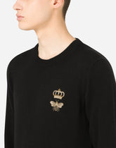Crewneck wool sweater with embroidery -  | Dolce &amp; Gabbana