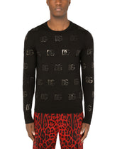 Round-neck wool jacquard sweater with DG detail -  | Dolce & Gabbana