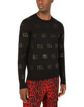 Round-neck wool jacquard sweater with DG detail -  | Dolce & Gabbana