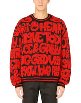 Round-neck jacquard sweater with lettering -  | Dolce & Gabbana