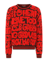 Round-neck jacquard sweater with lettering -  | Dolce & Gabbana