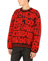 Round-neck jacquard sweater with lettering -  | Dolce & Gabbana