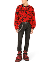 Round-neck jacquard sweater with lettering -  | Dolce & Gabbana
