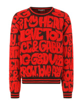 Round-neck jacquard sweater with lettering -  | Dolce & Gabbana