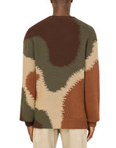 Cotton round-neck sweater with camouflage intarsia -  | Dolce & Gabbana