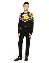 Silk round-neck sweater with printed twill inserts -  | Dolce &amp; Gabbana