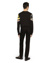 Silk round-neck sweater with printed twill inserts -  | Dolce &amp; Gabbana