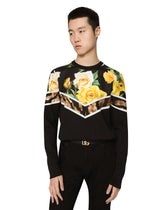 Silk round-neck sweater with printed twill inserts -  | Dolce &amp; Gabbana