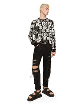 Silk jacquard round-neck sweater with DG logo -  | Dolce & Gabbana