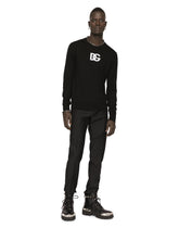Wool round-neck sweater with DG logo inlay -  | Dolce &amp; Gabbana