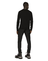 Wool round-neck sweater with DG logo inlay -  | Dolce &amp; Gabbana
