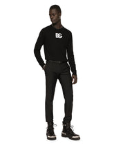 Wool round-neck sweater with DG logo inlay -  | Dolce & Gabbana