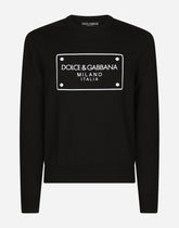 Round-neck wool sweater with logo tag inlay -  | Dolce & Gabbana