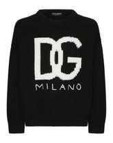 Cashmere round-neck sweater with DG logo inlay -  | Dolce & Gabbana