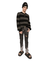 Round-neck striped cashmere sweater with DG patch -  | Dolce & Gabbana