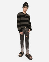 Round-neck striped cashmere sweater with DG patch -  | Dolce & Gabbana