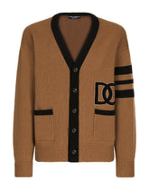 Wool fisherman’s rib cardigan with DG logo patch -  | Dolce &amp; Gabbana