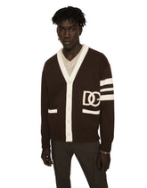 Wool fisherman’s rib cardigan with DG logo patch -  | Dolce &amp; Gabbana