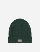 Wool and cashmere knit hat with logo plaque -  | Dolce &amp; Gabbana