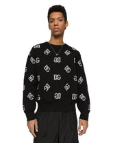 Round-neck technical jacquard sweater with DG detailing -  | Dolce & Gabbana