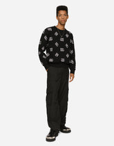 Round-neck technical jacquard sweater with DG detailing -  | Dolce &amp; Gabbana