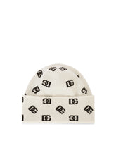 Knit cashmere and wool jacquard hat with DG detailing -  | Dolce & Gabbana