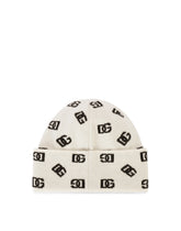 Knit cashmere and wool jacquard hat with DG detailing -  | Dolce & Gabbana