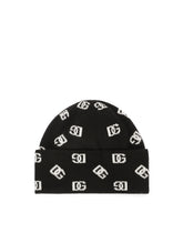 Knit cashmere and wool jacquard hat with DG detailing -  | Dolce & Gabbana