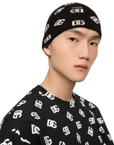 Knit cashmere and wool jacquard hat with DG detailing -  | Dolce & Gabbana