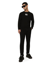 Wool round-neck sweater with DG logo inlay -  | Dolce &amp; Gabbana
