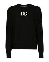 Wool round-neck sweater with DG logo inlay -  | Dolce &amp; Gabbana