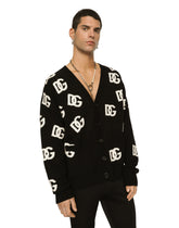 Wool inlay cardigan with DG Monogram detail -  | Dolce & Gabbana