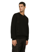 Technical wool round-neck sweater with embroidery -  | Dolce & Gabbana