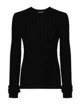 Crew neck sweater in ribbed technical cotton -  | Dolce & Gabbana