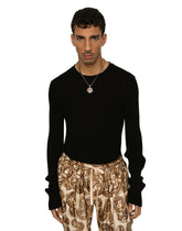 Crew neck sweater in ribbed technical cotton -  | Dolce &amp; Gabbana