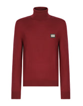 High-neck wool sweater with logo plaque -  | Dolce &amp; Gabbana