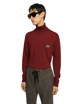 High-neck wool sweater with logo plaque -  | Dolce &amp; Gabbana
