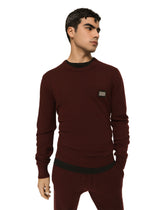 Wool round-neck sweater with branded tag -  | Dolce &amp; Gabbana