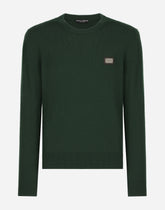 Wool round-neck sweater with branded tag -  | Dolce &amp; Gabbana