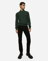 Wool round-neck sweater with branded tag -  | Dolce &amp; Gabbana