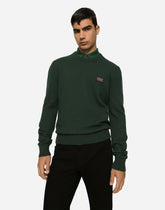 Wool round-neck sweater with branded tag -  | Dolce &amp; Gabbana