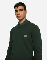 Wool round-neck sweater with branded tag -  | Dolce &amp; Gabbana