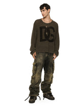 Round-neck linen sweater with DG logo -  | Dolce &amp; Gabbana