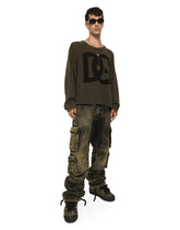 Round-neck linen sweater with DG logo -  | Dolce &amp; Gabbana